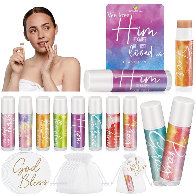 Fumete 50 Sets Christian Lip Balms Bulk Gift for Women Religious Bible Verse Lip Balm Faith Inspirational Scripture Gifts for Church Party Favor Friend Teacher Coworker-Velvo Beauty