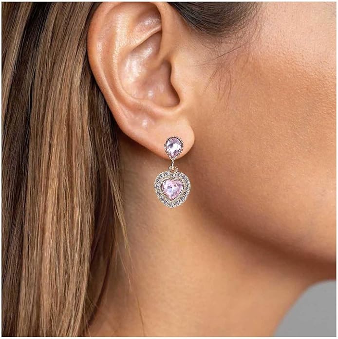 Vintage Emerald Heart Earrings Emerald Cz Teardrop Earrings Rhinestone Heart Drop Earrings Green Gemstone Stud Earrings Jewelry for Women(Green)-Velvo Beauty