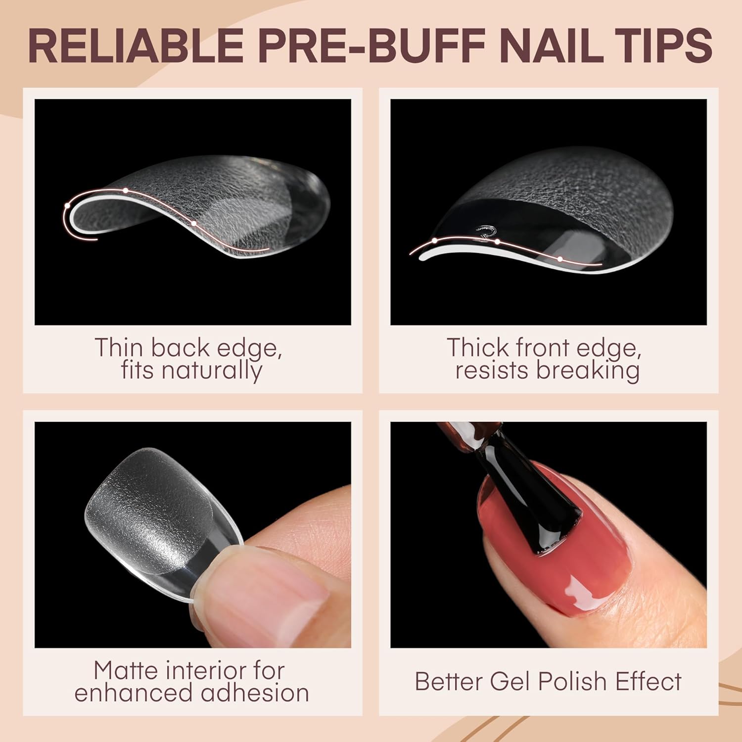 Short Oval Round Nail Tips, 504Pcs Pre-shaped Gel Short Nail Tips Oval Shape, 15 Sizes Half Matte Clear Almond Acrylic False Nails No Need File for Nail Extension DIY Salon-Velvo Beauty