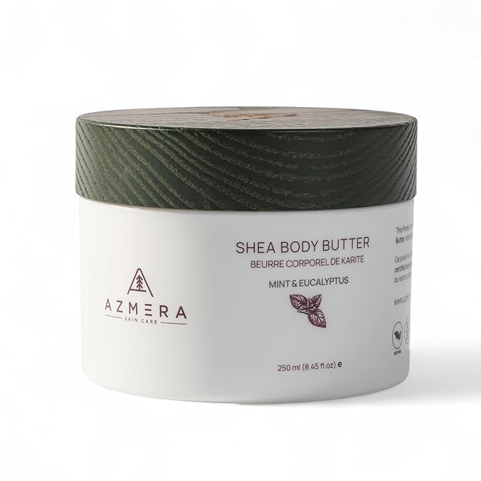 AZMERA Handcrafted Whipped Shea Body Butter – Refreshing Mint & Eucalyptus Scented Moisturizer for Dry, Sensitive Skin, Argan Oil & Vitamin E – Vegan, Non-Greasy Skincare – 8.82 oz-Velvo Beauty