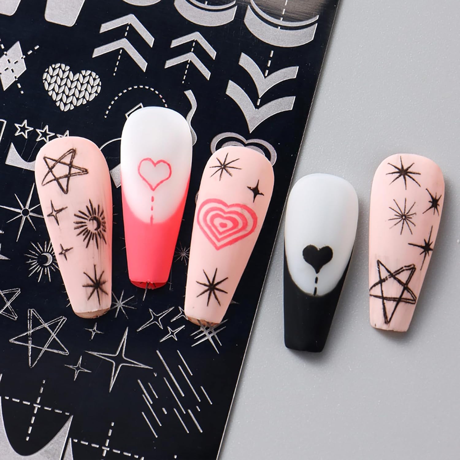 Valentine Nail Art Stamping Plate Kit,Love Heart Butterfly Flower Cat Design Stamp Templates,Love Words Stamp Templates Kit,Valentines Romantic Metal Nail Plates for DIY Printing Decor 4Pcs-Velvo Beauty