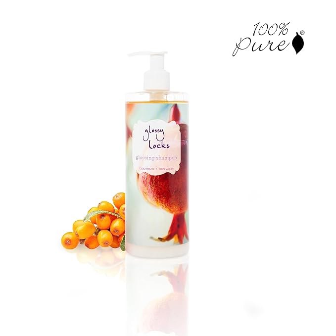100% PURE Glossy Locks Glossing Shampoo Hair Wash Detox & Hydrate Shine Boosting Dry Dull Damaged Strands Avocado Butter & Seaweed Collagen Natural Care for Women & Men Vegan - 13.5 Fl Oz-Velvo Beauty