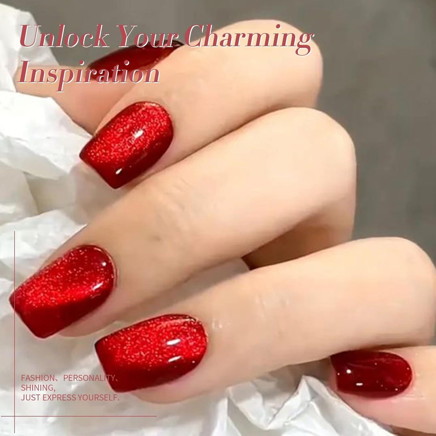 Born Pretty Cat Magnetic Eye Gel Nail Polish Ruby Red Holographic Glitter Shiny Sparkle Crystal Gel Nail Polish Magnetic Nail Polish Salon DIY at Home 15mL-Velvo Beauty