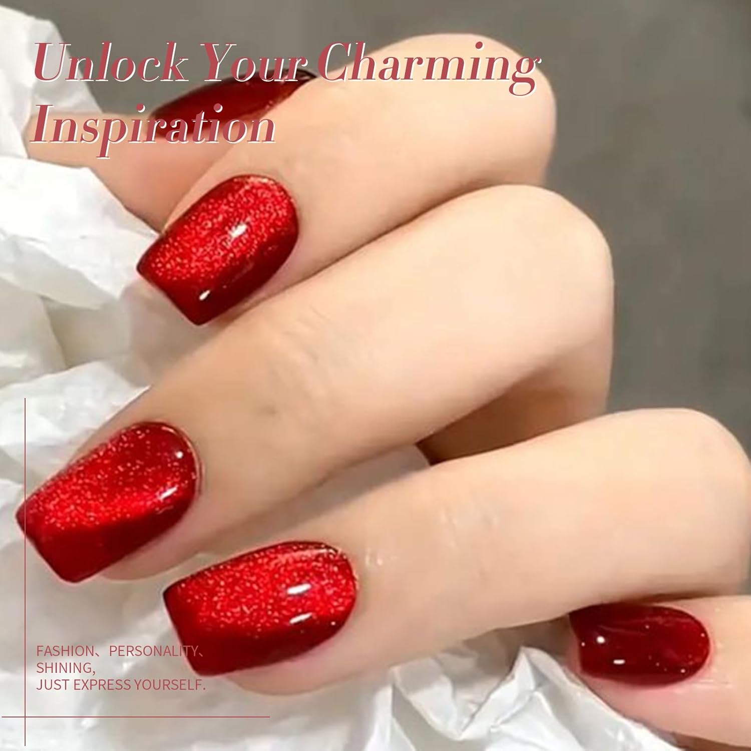 Born Pretty Cat Magnetic Eye Gel Nail Polish Ruby Red Holographic Glitter Shiny Sparkle Crystal Gel Nail Polish Magnetic Nail Polish Salon DIY at Home 15mL-Velvo Beauty