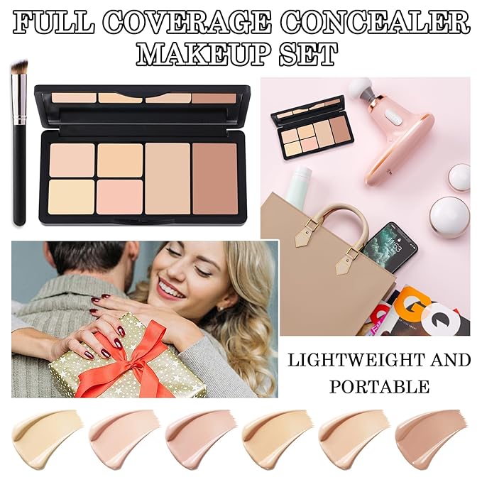 6 Colors Correcting Concealer Cream Contour Palette,Long Lasting Concealer Cream Makeup Palettes with Concealer Brush,Multi-purpose Contouring Liquid Foundation Makeup Kit-Velvo Beauty