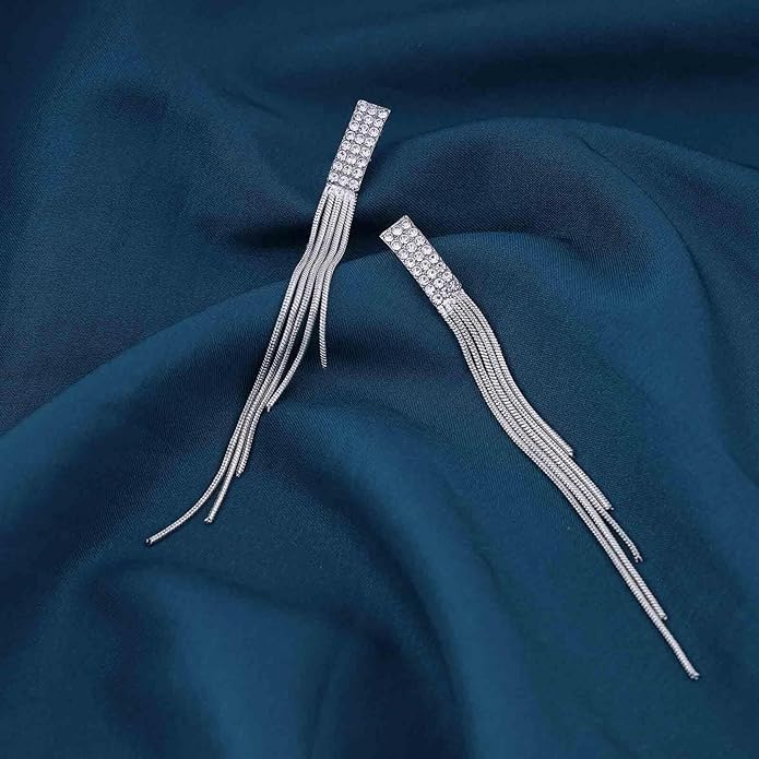 Vintage Rhinestone Dangle Earrings Gold Sleek Chain Drop Earrings Crystal Long Chain Tassel Earrings Sleek Metal Chain Earrings Jewelry for Women-Velvo Beauty