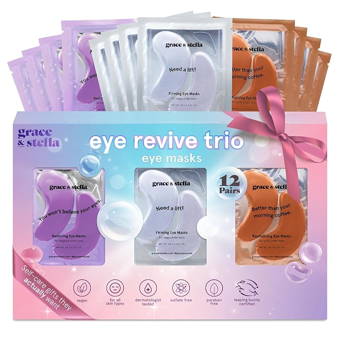 grace & stella Under Eye Patches (12 pairs) Eye Masks for Dark Circles and Puffiness - Birthday Gifts for Women, Bachelorette Party Favors, Bridesmaid Proposal Gifts, Self Care, Spa, Relaxation, Vegan-Velvo Beauty