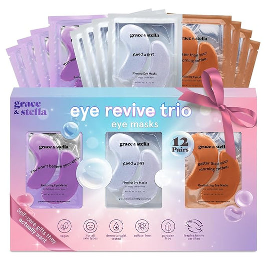 grace & stella Under Eye Patches (12 pairs) Eye Masks for Dark Circles and Puffiness - Birthday Gifts for Women, Bachelorette Party Favors, Bridesmaid Proposal Gifts, Self Care, Spa, Relaxation, Vegan-Velvo Beauty