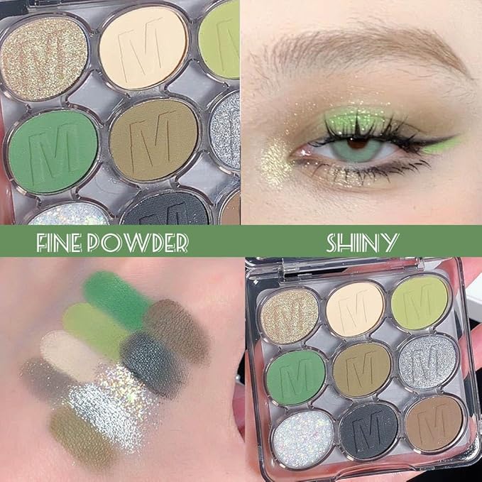 SUAKE Waterproof 9 Colors Shimmer Matte Eyeshadow Palette.Longwearing Highly Pigmented Glitter Eye Makeup Palet. Sparkle Pearlescent paleta de sombras 1# Gold Green-Velvo Beauty