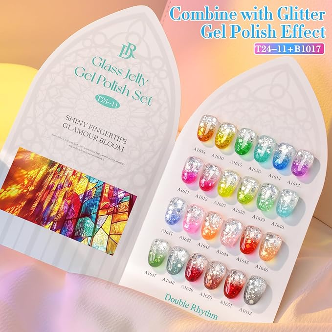 Double Rhythm 28Pcs 0.5Oz Gel Nail Polish Set Same Color Same Bottle Soak Off Gel Polish Kit Nail Art Manicure Salon DIY at Home for Women (Neon Jelly Sheer Collection-T24-11)-Velvo Beauty