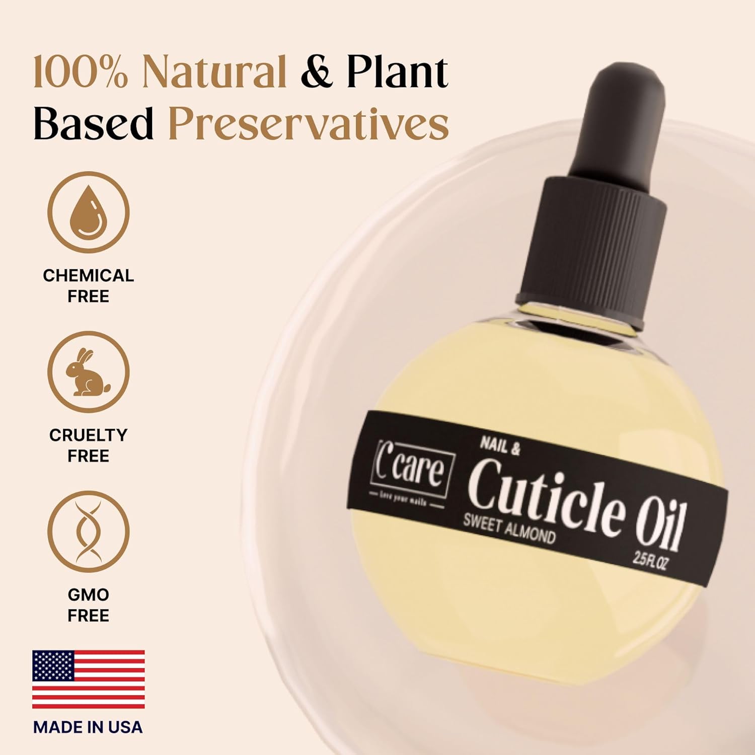 C CARE Sweet Almond Cuticle Oil For Nails - Repairs Cuticles Overnight - Moisturizes and Strengthens Nails and Cuticles - Dropper & Brush included - 2.5oz-Velvo Beauty