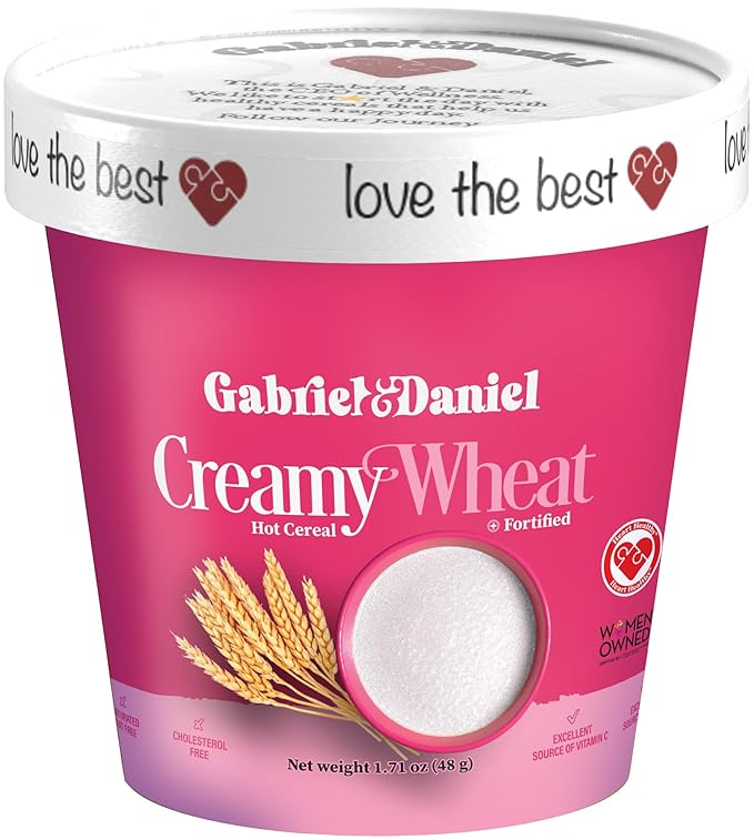 Gabriel & Daniel Organic Instant Creamy Wheat (Farina) Hot Cereal Cup – Non-GMO, Pure and Organic Breakfast Cereal – Rich in Iron & Vitamin C for a Nourishing and Quick Meal – Smooth & Creamy Texture (Pack of 6)-Velvo Beauty