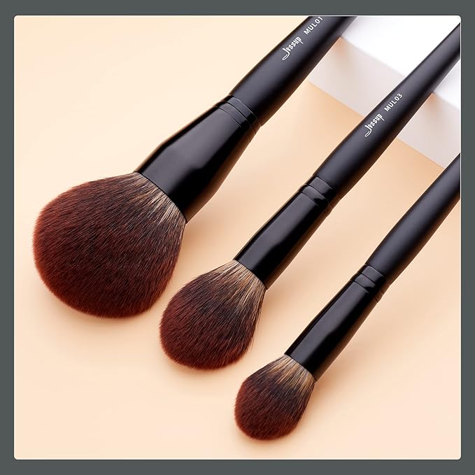 Jessup Large Face Makeup Brushes 3pcs, Premium Synthetic Powder Contour Highlighter Brush, Phantom Black T274-Velvo Beauty