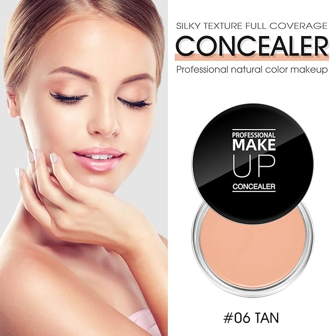 Cream Concealer Full Coverage Makeup, Matte Color Correcting Concealer with Brush, Waterproof, Conceals Blemish, Pores and Spots, Under Eye Makeup Concealer for Dark Circles (#06 TAN)-Velvo Beauty