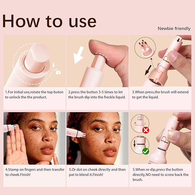 Freckle Stamp - Freckle Pen Waterproof, Long Lasting Fake Freckles,Quick Dry 5-Point Faux Freckles Stamp Cushion Stain Marker in One Press Natural and Lifelike Sunkissed Pencil Tool Makeup (#2-Medium)-Velvo Beauty