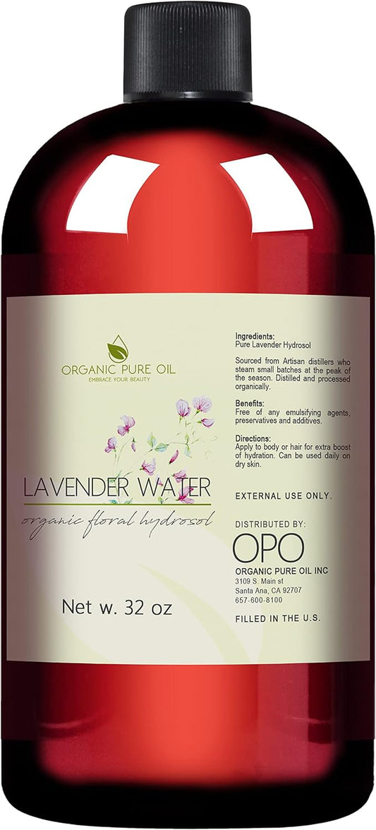 Lavender Water Hydrosol - Pure Steam Distilled Natural Non GMO Calming Bulk Body, Face, Facial Toner, Aromatherapy, Set Makeup, Cleanser Mist Spritz - 32oz - OPO-Velvo Beauty