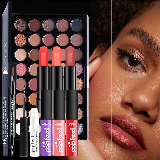MAEPEOR All In One Makeup Kit for Girls Women 27 Piece Full Makeup Gift Set with Eyebrow Pencil Eyeliner Eyeshadow Palette Mascara Foundation Concealer Lip Gloss Lipstick Makeup Remover Makeup Brush (POP004B)-Velvo Beauty