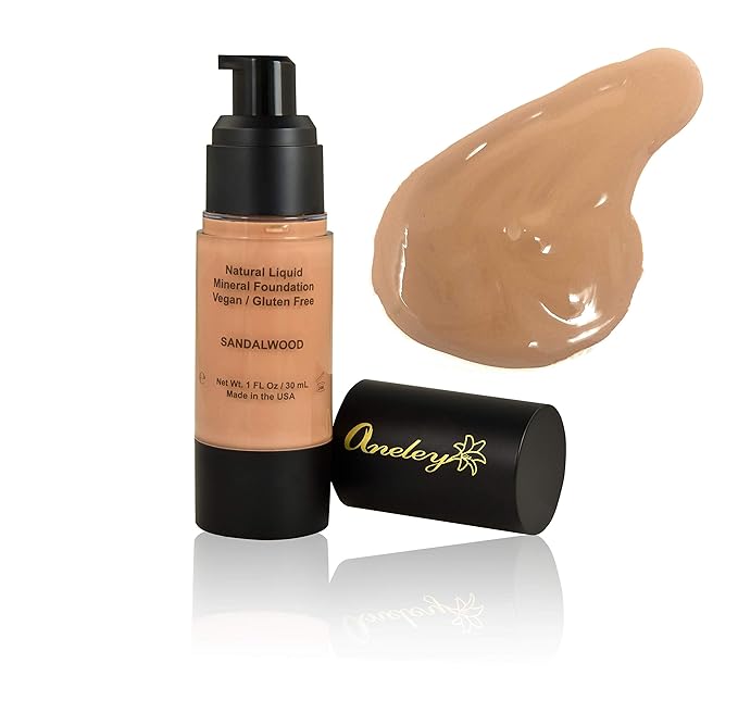 liquid mineral foundation organic natural vegan cruelty free chemical free full coverage aloe base highly pigmented lightweight formula acts as a moisturizer, sunblock and skin care (Sandalwood)-Velvo Beauty