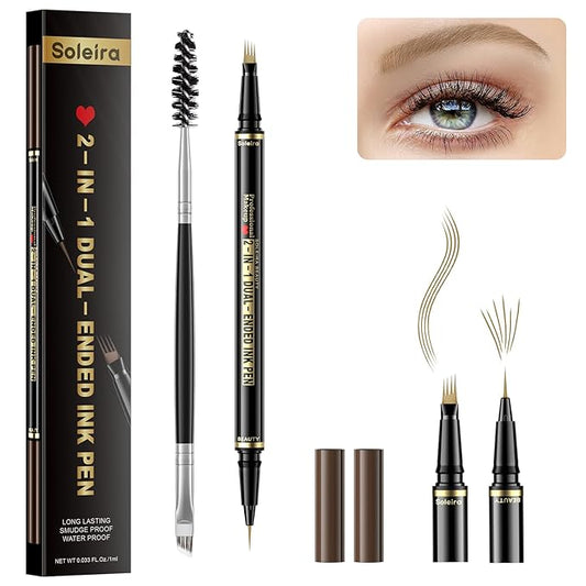 Waterproof Eyebrow Pencil with 4 Tip Microblading Pen and Dual-ended Brush, for Natural-Looking Brows, Long-Lasting, Blonde-Velvo Beauty