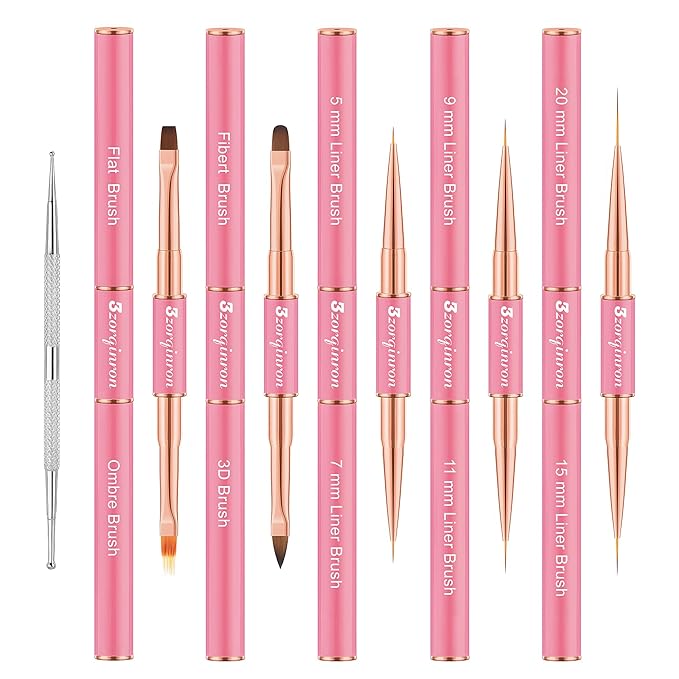 Nail Art Bushes Set, Professional 5Pcs Double-Ended Nail Brush Kit for Details, Long Lines, Ombre & 3D Design-Perfect for DIY Manicures & Salons (Pink)-Velvo Beauty