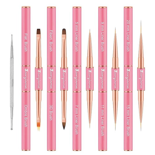 Nail Art Bushes Set, Professional 5Pcs Double-Ended Nail Brush Kit for Details, Long Lines, Ombre & 3D Design-Perfect for DIY Manicures & Salons (Pink)-Velvo Beauty