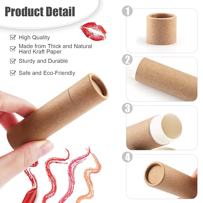 10 Pcs 25g Paperboard Lip Balm Tubes Refillable Krafts Paper Lipstick Tube Round Cardboard Empty Lip Gloss Container Holder Tubes for DIY Chapstick Salve Cosmetic Lotion Solid Perfume - Brown-Velvo Beauty