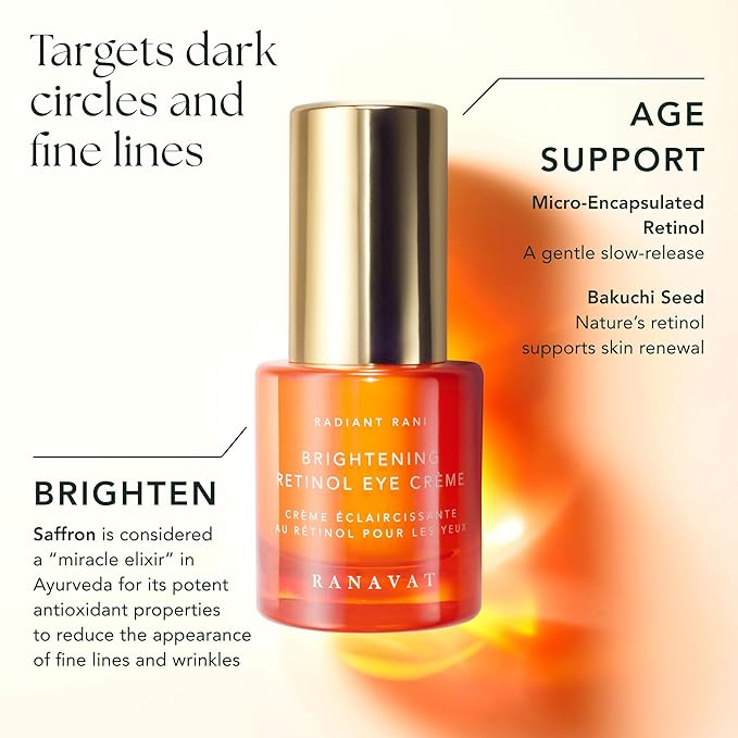 RANAVAT Brightening Retinol Eye Cream - Anti Aging Eye Cream and Dark Circle Corrector to Help Target Fine Lines - Enriched with Micro-Encapsulated Retinol, Bakuchi Seed, & Saffron (0.5 oz)-Velvo Beauty