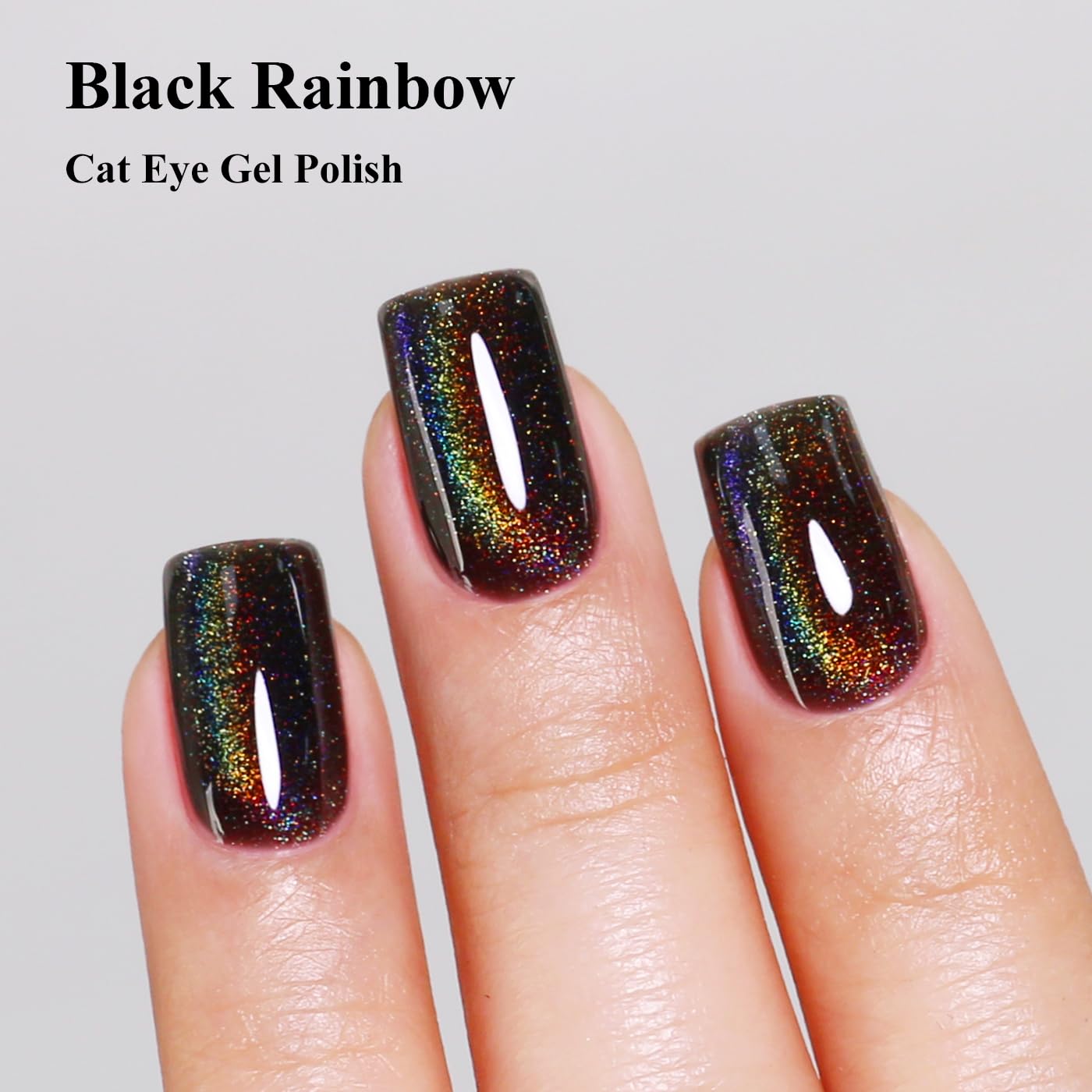 Imtiti Cat Eye Gel Nail Polish, Black Rainbow Holographic Magnetic Gel Polish With Magnet Glittery Iridescent Galaxy Nail Gel Polish Spring Summer Gel Polish Kit Soak Off UV Led 10ML-Velvo Beauty