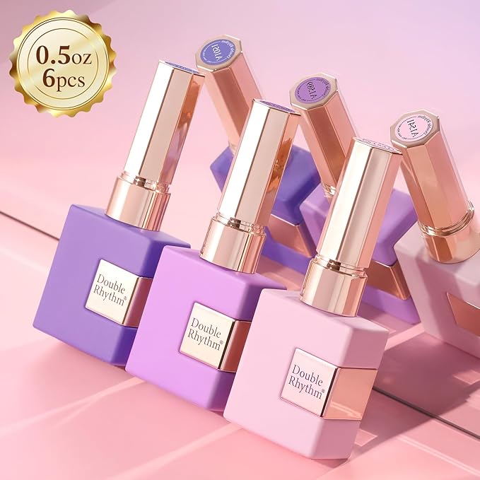 Double Rhythm 6 Pcs 15 ML Gel Polish Set Same Color Same Bottle Soak Off Gel Polish Kit Nail Art Manicure Salon DIY at Home for Women (Light Dark Purple Violet Rose Pink-T6-16)-Velvo Beauty