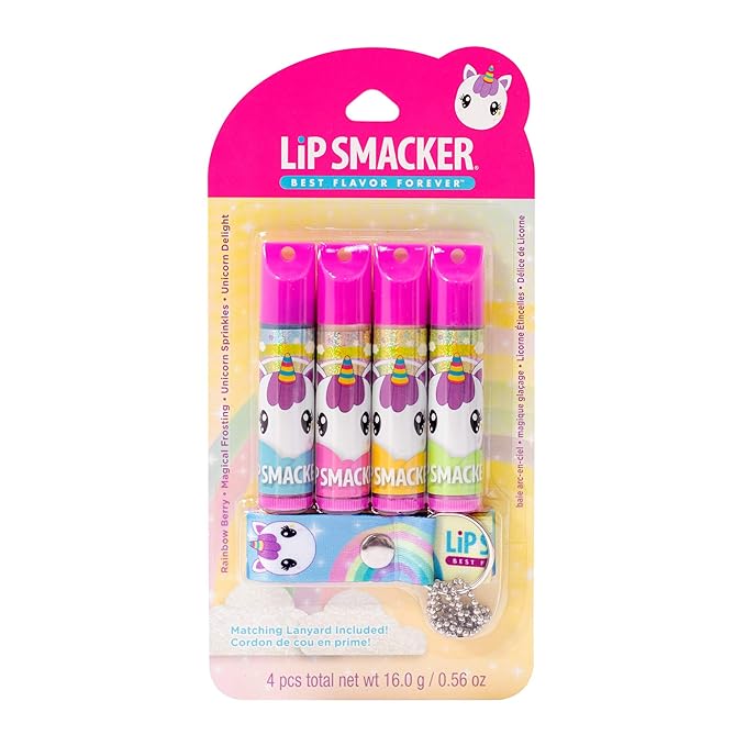 Lip Smacker Flavored Lip Balm Set With Lanyard, Unicorn, Lip Care to Moisturize Dry Lips-Velvo Beauty
