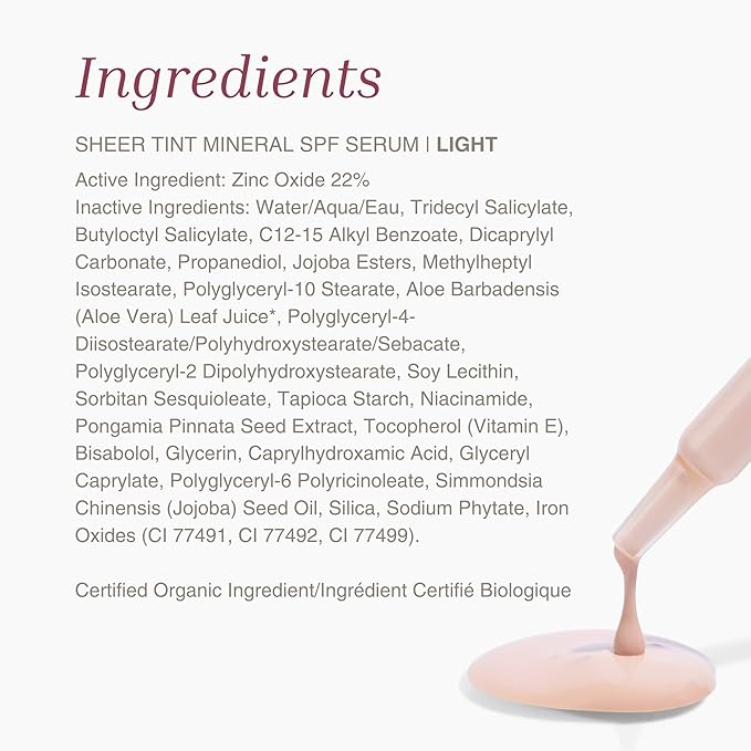 Mineral Fusion Face Serum, Sheer Tint Mineral SPF Serum, 1 Fl Oz, Light, Tinted Broad Spectrum SPF 50 Mineral Sunscreen, Sheer Coverage, Lightweight & Dewy Finish for Glowing, Protected Skin-Velvo Beauty