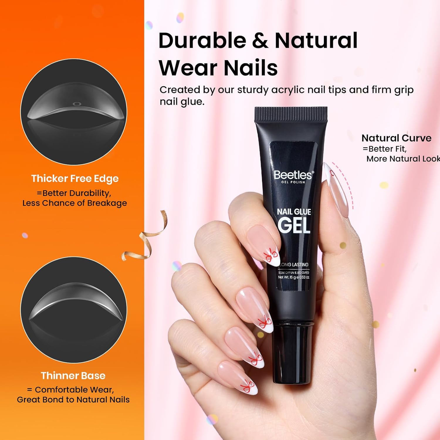 Beetles Gel Nail Kit Medium Almond with Nail Dehydrator and Primer, 576Pcs Half Matte Etch-X Gel Nail Tips Solid Nail Glue Mini Nail Lamp Acrylic Nail Tips Easy DIY Nail Extension Set Gift for Women-Velvo Beauty