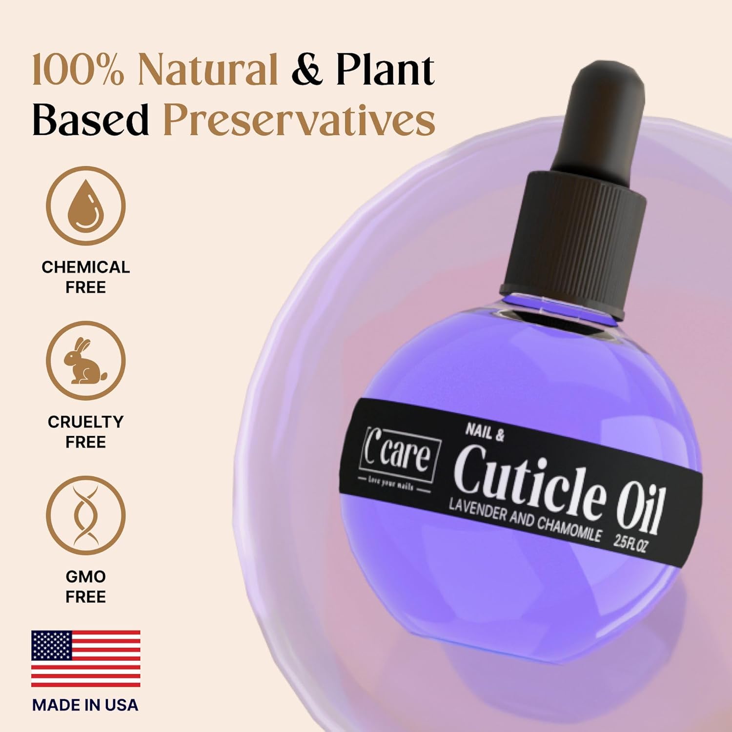 C CARE Lavender and chamomile Cuticle Oil For Nails - Repairs Cuticles Overnight - Moisturizes and Strengthens Nails and Cuticles - Dropper & Brush included - 2.5oz-Velvo Beauty