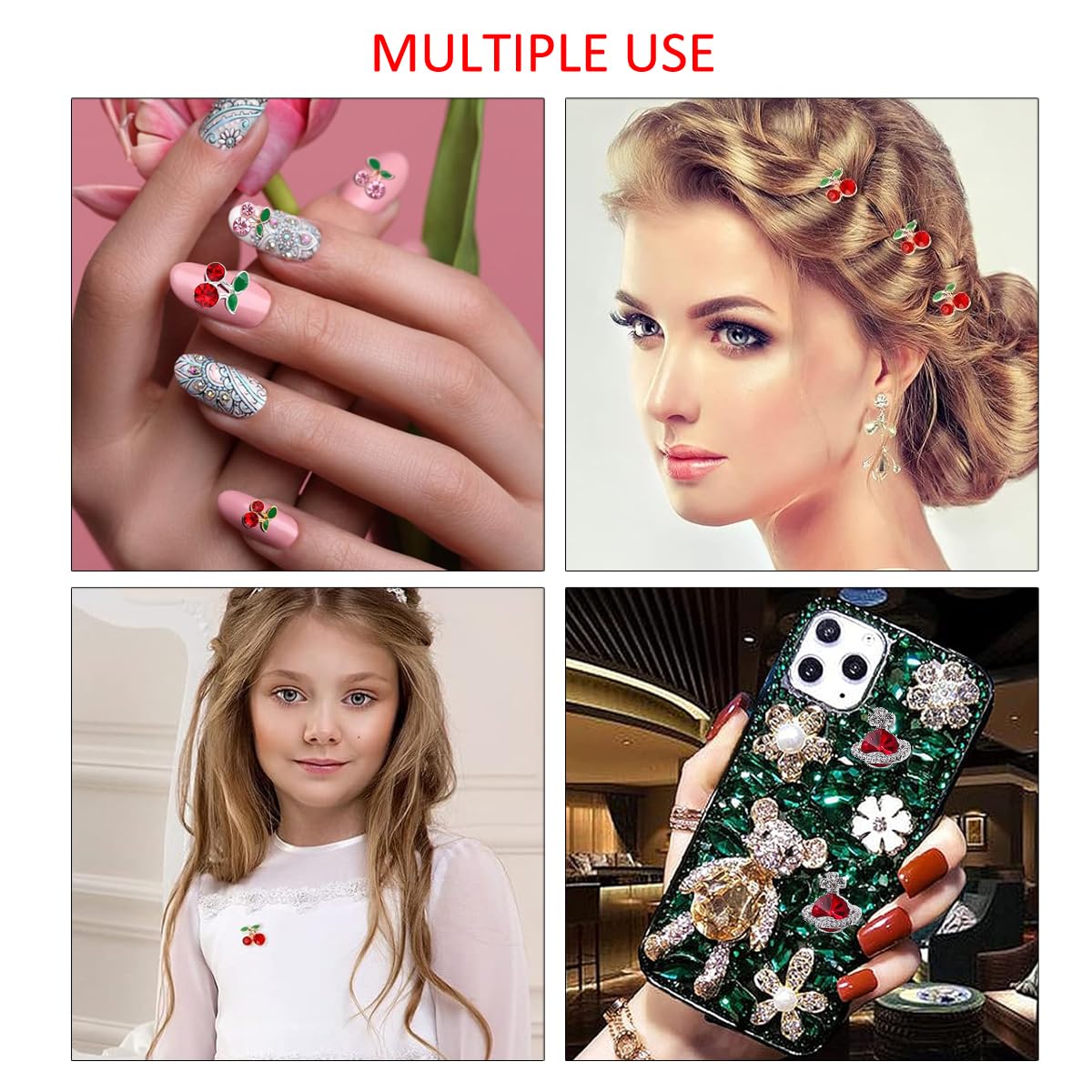 60Pcs Nail Charms Rhinestone Red Pink Cherry Nail Art Gems Star Heart Planet Nail Jewelry Decorations Saturn Shape Acrylic Nail Accessories for Women Girl DIY Crafts Supplies-Velvo Beauty