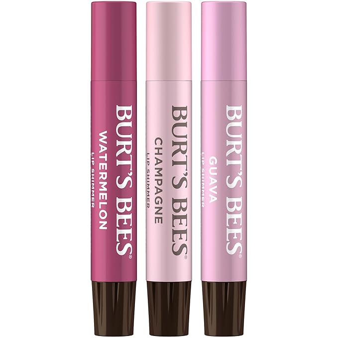 Burt's Bees Lip Shimmer Pink Collection, Tinted Lip Balm Stick, Moisturizing for All Day Hydration with Natural Glowy Pigmented Finish & Buildable Color, 3 Shades; Value Pack, 3 Tubes x 0.09 Oz-Velvo Beauty