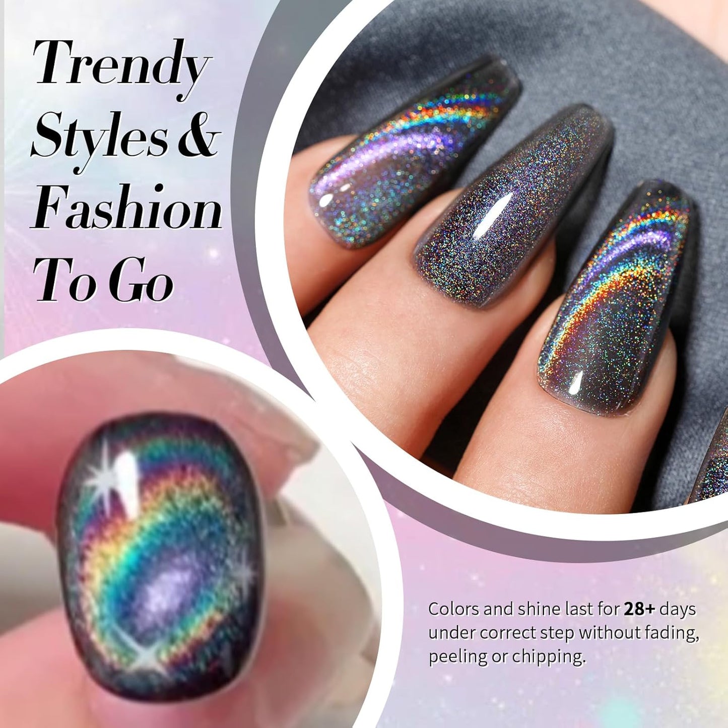Born Pretty Cat Magnetic Eye Gel Nail Polish Holographic Rainbow Cat Magnetic Gel, Black Glitter Magnetic Soak Off U v Nail Gel Diy Art for Girls Women 15ML-Velvo Beauty