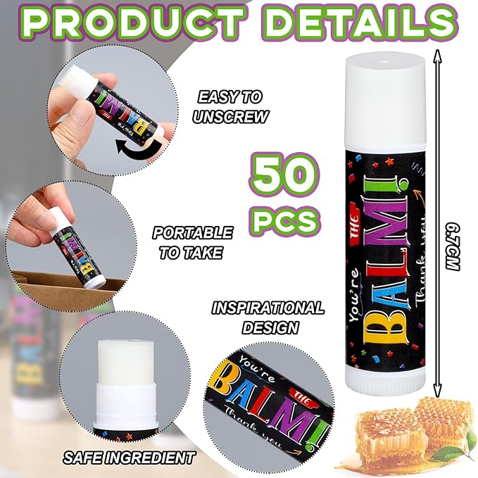 50 Pack Employee Team Appreciation Gifts Bulk Lip Balms Thank You Gifts Inspirational Gifts Party Supplies Christmas Volunteer Gifts for Women Men Staff Coworkers Teachers Nurses-Velvo Beauty
