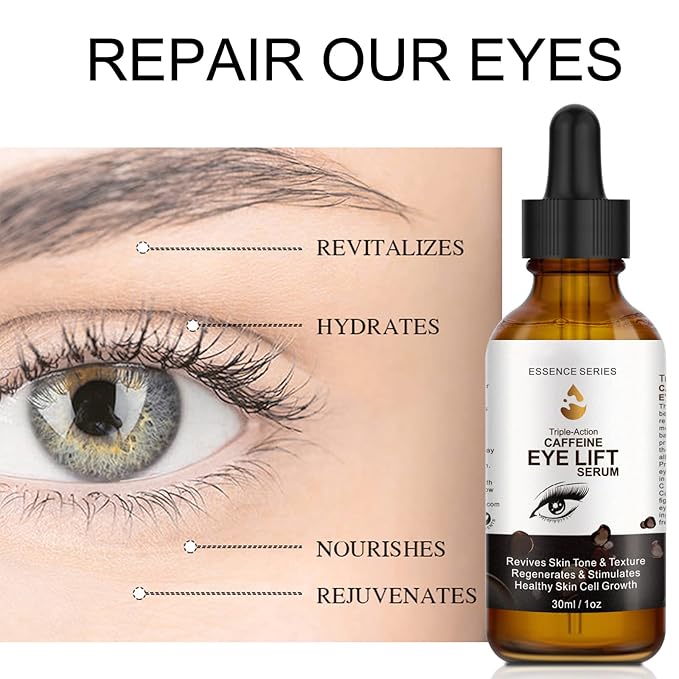 Caffeine Eye Serum - with EGCG, Vitamin C, Hyaluronic Acid, Collagen, Caffeine Eye Lift Serum - Reduces Puffiness, Dark Circles, Under Eye Bags, Wrinkles and Fine Lines Around The Eyes (30ml)-Velvo Beauty