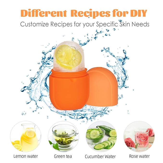 Ice Roller for Face and Eye, Upgrated Ice Face Roller Puffiness Relief Ice Roller Skin Care Tools, Ice Facial Cube, Gua Sha Face Massage, Silicone Ice Mold for Face Beauty ( Orange)-Velvo Beauty