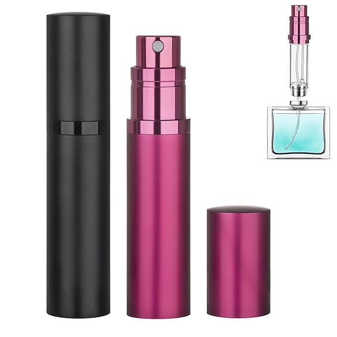 Refillable Perfume Atomizer Travel Bottle 2-Pack 5ml Leakproof Luxury Travel Perfume Refillable Bottle, Portable Fragrance Atomiser (Black & Rose Red)-Velvo Beauty