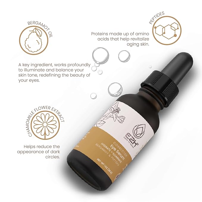 E2H Corrector Eye Serum with Bergamot and Peptides | Minimizes Creases & Dark Circles | Hydrates & Smoothens | Dramatic Results-Velvo Beauty