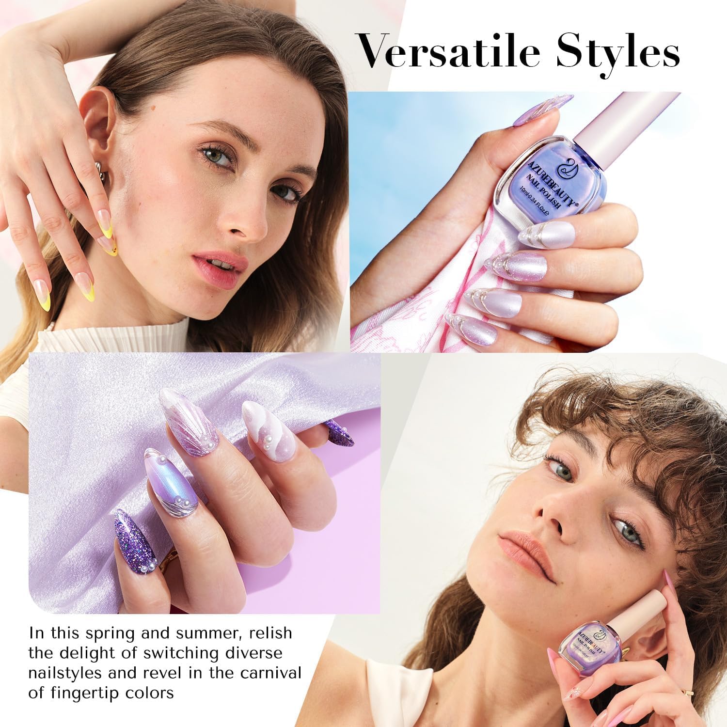 AZUREBEAUTY Nail Polish Set Fast Drying Glitter Pink Purple Spring Summer 4 Colors Lilac Nail Polish Natural Nail Lacquer Fingernail Kit with Top Coat DIY Salon Home-Velvo Beauty