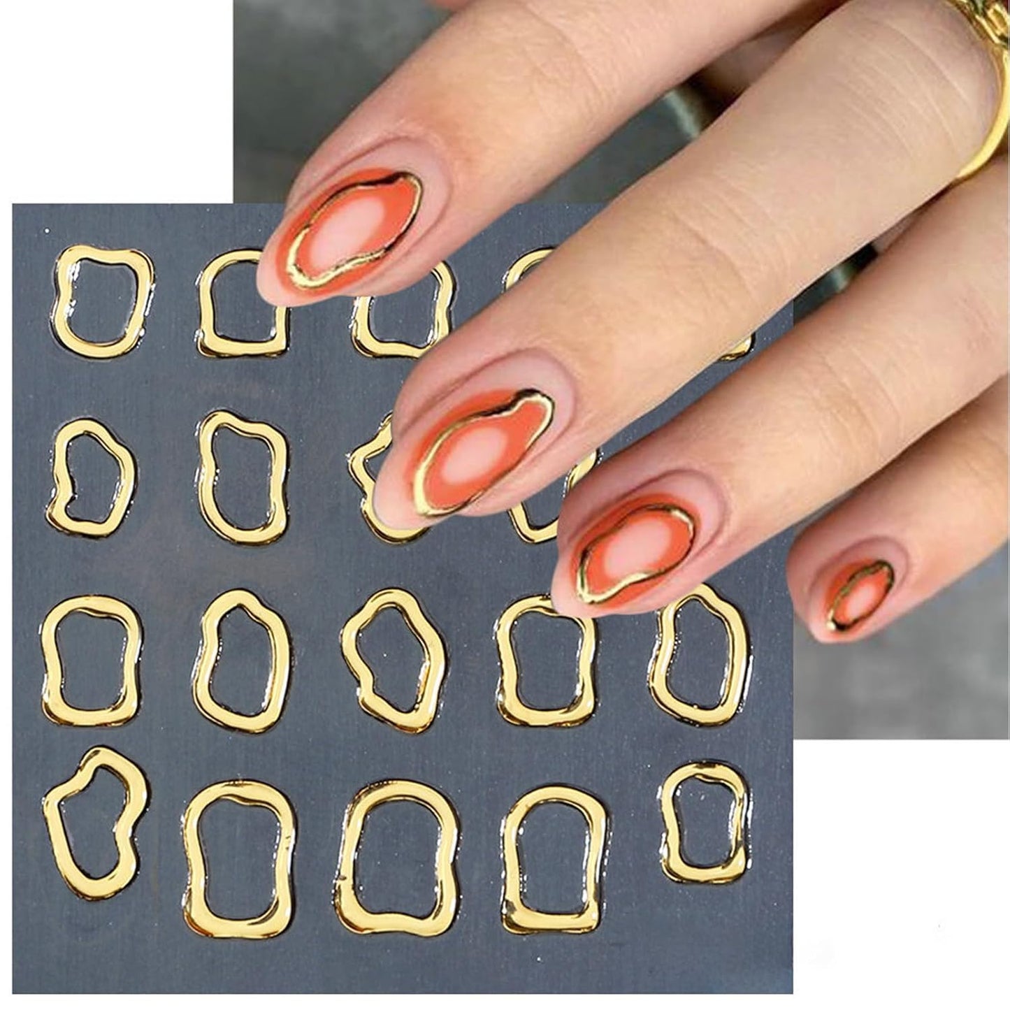SILPECWEE 6 Sheets 5D Gold Embossed Nail Art Stickers Gem Crystal Irregular Geometric Frames Nail Stickers Designs Hollow Nail Decals Self Adhesive DIY Acrylic Nails Accessories-Velvo Beauty
