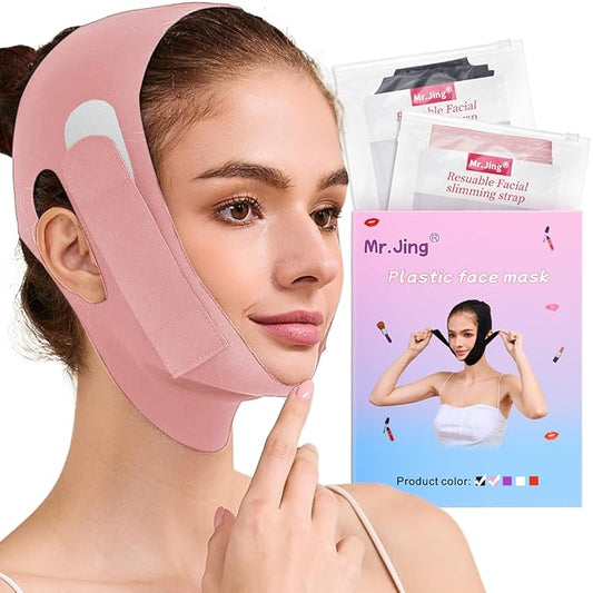 2 Pack Face Slimming Strap, Double Chin Reducer Band, Graphene V-Line Mask Chin Up Mask V Shaped Face Mask Chin strap for sleeping, V-Line Lifting Mask for Women, Medium, Black and Pink-Velvo Beauty