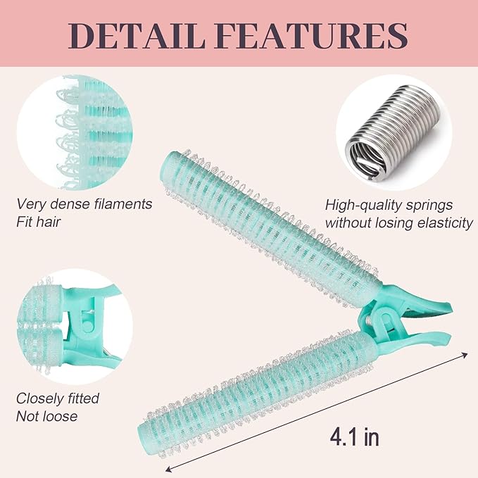 4PCS Volumizing Hair Clips for Root Lift & Volume - Instant Bangs Roller Clips for Effortless Curls & Lift - Velcro Rollers For Hair - Hair Rollers For Women - Cyan-Velvo Beauty