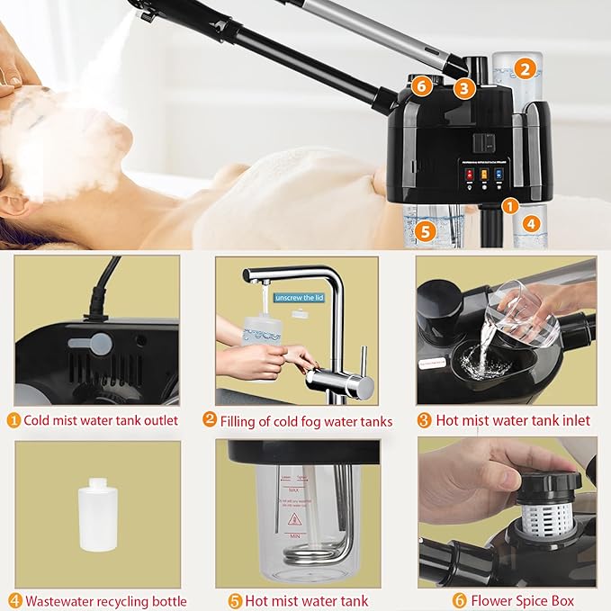 Hot and Cold Facial Steamer Professional Facial Steamer on Wheels for Esthetician Facial Deep Cleaning-Velvo Beauty