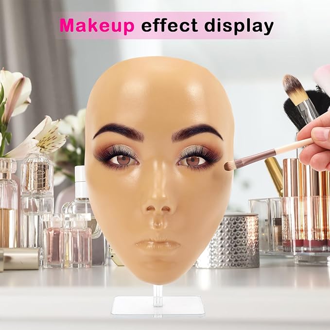 3D Makeup Practice Face Board,Reusable Silicone Makeup Practice Face/Makeup Mannequin Face,with Makeup Brushes Set&Dual head Eyebrow Pencils&a Pair of Eyelashes&a Makeup Bag&makeup remover towel-Velvo Beauty