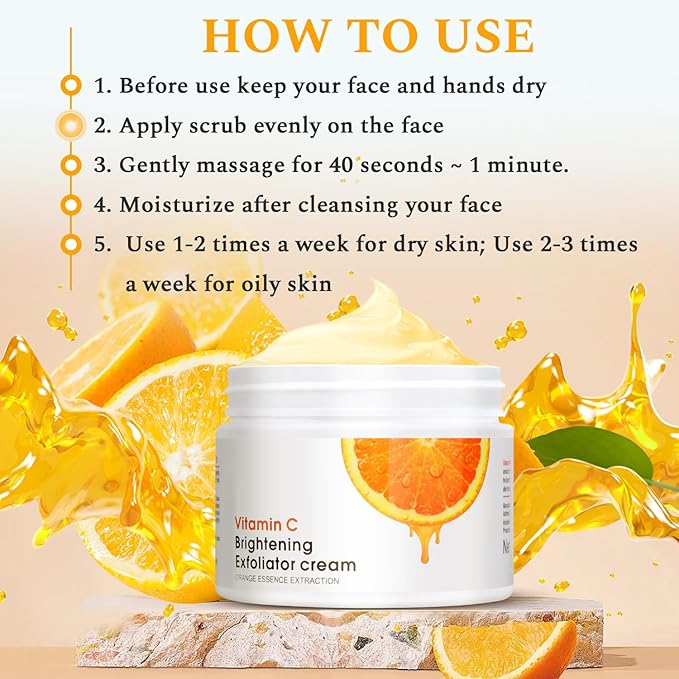 Vitamin C Face Scrub Face Exfoliator Cream Brightening Facial Scrub Exfoliating Facial Wash Microdermabrasion Facial Scrub, Gently Exfoliate Dirt and Dead Skin Cells, Improve Dark Spot, 140g/5oz-Velvo Beauty