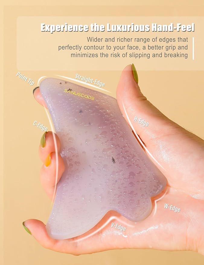 Gua Sha Stone, Gua Sha Facial Tools, Authentic Agate Stone Guasha Tool for Face Massager, Facial Sculpting Lifting Shaper, Genuine Agate Stone Patent Design-Velvo Beauty