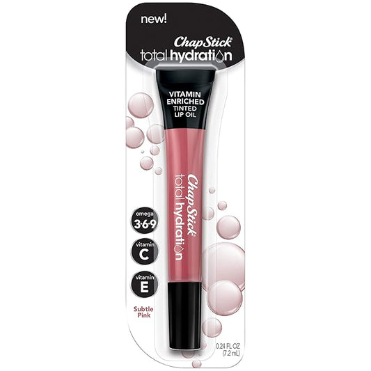 ChapStick Total Hydration Vitamin Enriched Subtle Pink Tinted Lip Oil Tube, Lip Care - 0.24 Oz-Velvo Beauty
